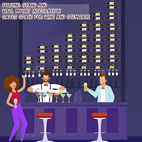 MERYSAN 2Pcs Metal Wall Mounted Wine Holder, Vintage Copper Hanging Wall Wine Rack Storage for 3 Liquor Bottles 3 Glass, Red Wine Bottle Display