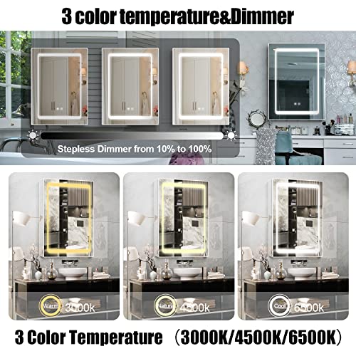 Janboe Illuminated Led Mirror Cabinet for Bathroom,Led Medicine Cabinet,Made of Stainless Steel,Wall Mounted Medicine Cabinet with Touch Swith, 3