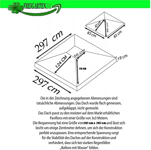 freigarten.de - Replacement Roof for Gazebo 3 x 3 m Waterproof Panama PVC Soft 370 g/m² Extra Strong Model 1