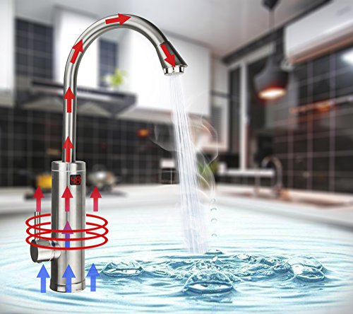 Electric Water Taps,TopSer Pro 220V Tankless Electric Heater Kitchen Taps,360 Degree Rotate Cold and Hot Water Tap with Lcd Display for Kitchen,B