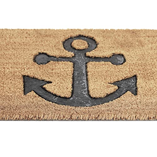 Relaxdays Nautical Anchor Doormat Coir, 40 x 60 cm, Door Mat Inside & Outside, Non-Slip, Rectangular, Coir/Black