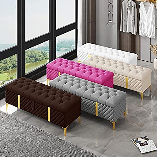 Storage Ottoman Bench,Luxurious Storage Bench End Of Bed Bench,Leather Upholstered Bench With Storage,Pink,80X40X45Cm(31X16X18Inch)