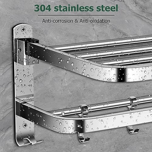 JiGiU 23.6-inch Bathroom Towel Racks Wall Mounted Towel Holder Double Towel Rail Towel Shelf Brushed Nickel SUS304 Stainless Steel Towel Bar with