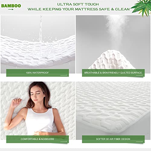 GRT Waterproof Bamboo Mattress Protector Cal King Size - Cooling Mattress Cover Pad, 3D Air Fiber Mattress Cover Breathable Ultra Soft Noiseless