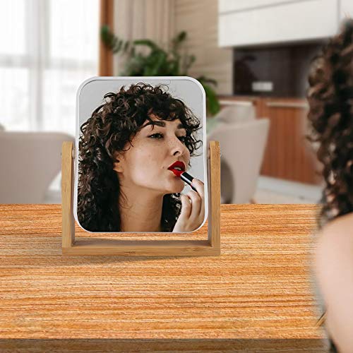LOTIKO Makeup Mirror with Natural Bamboo Stand, 1X/3X Magnification Double Sided 360 Degree Swivel Magnifying Mirror,Vanity Table,Office Desk,Roo