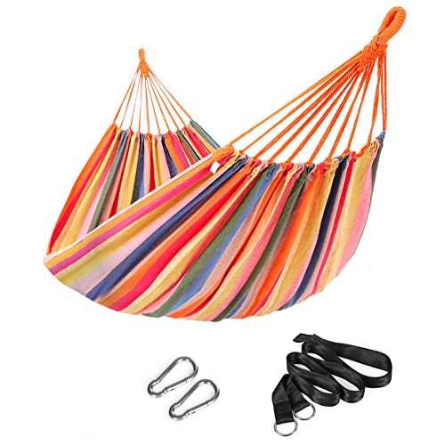 SONGMICS Hammock, 210 x 150 cm, Double Hammock with Fastening Straps and Carabiners, 300 kg Load Capacity, for Terrace, Balcony, Garden, Outdoor,