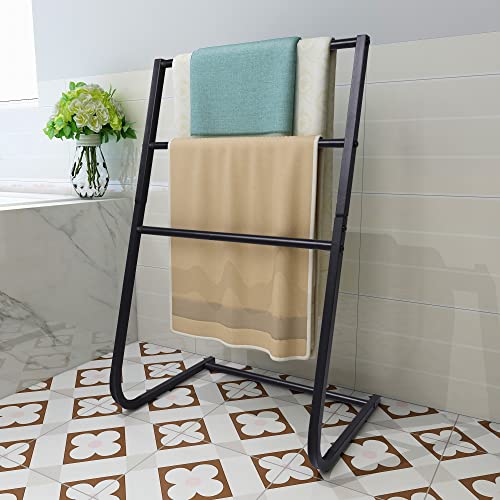 Freestanding Metal Towel Rack Scarf Rack Coat Rack 3 Bars Freestanding Drying Shelf For Bathroom, Bedroom, Living room 3-Tiers Black