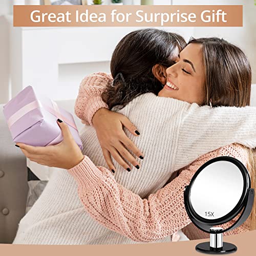 Fabuday Magnifying Makeup Mirror 1X & 15X - Double Sided Desk Vanity Mirror with Magnification, Two Way Make Up Mirror for Table, Magnified Table