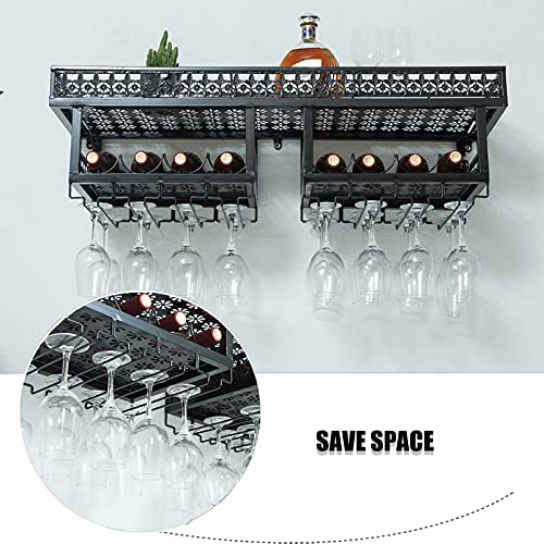 KEppd Wine Rack Wall Mounted - Wrought Iron Wine Rack | Wall-Mounted | Wine Bottle Wine Glass Holder | Rustic Modern Minimalist Style | Living Ro