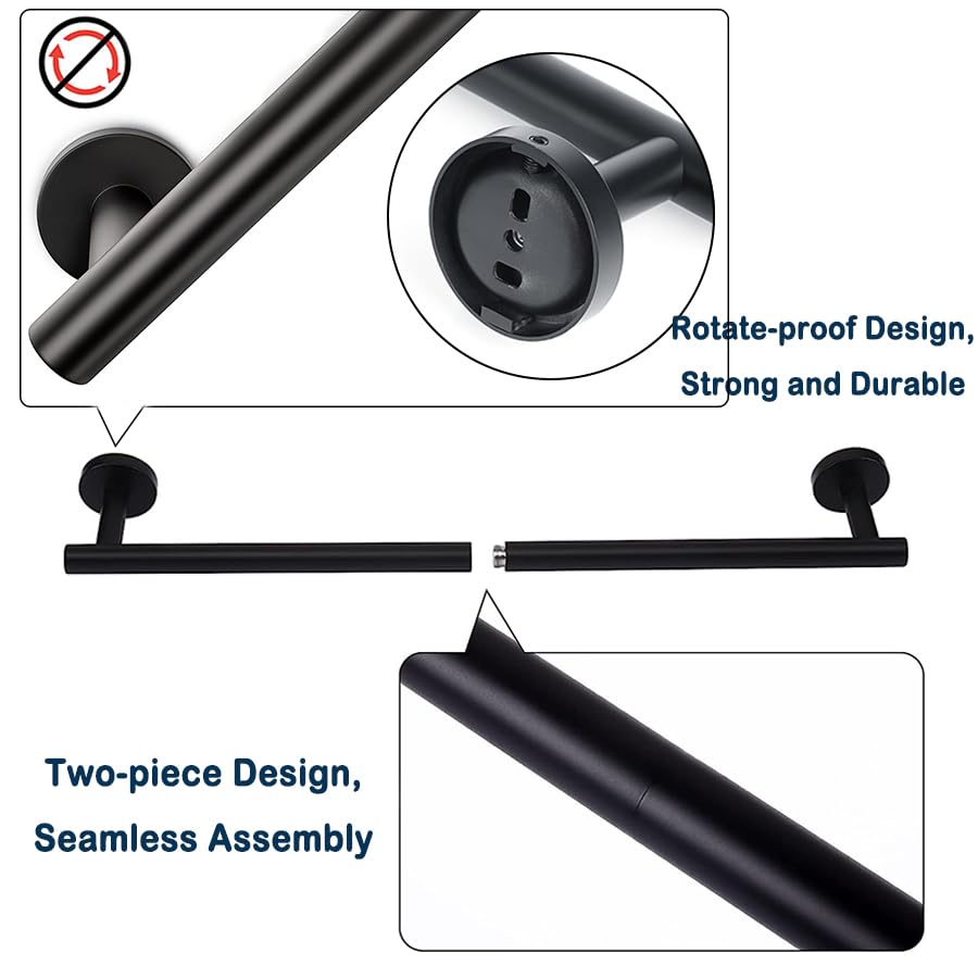 SAYAYO Towel Rail Wall Mounted Black Towel Holder Bathroom Towel Bar for Hand Towel SUS 304 Stainless Steel 24-Inch/600MM, EGKN2301FT-600-B