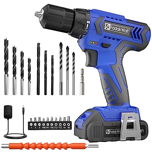 FADAWALT Power Cordless Drill Driver, 20V Cordless Drill and Screwdriver Set, Electric Combi Drill Kit 21+1 Torque, DIY Accessory Set, 2 Variable