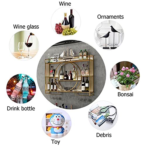 Modern Metal Wall Mounted Wine Display Rack, Bar Unit Floating Shelves, Wall-Mounted Wine Racks, Glass Rack Iron Display Stand Wine Holder With S