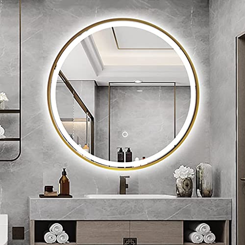 SkiPdr Bathroom mirror With Lights, LED Illuminated Bathroom Vanity Mirror, Metal Framed HD Round Wall Mirror, Size : 60cm 50cm(2 (Golden(white L