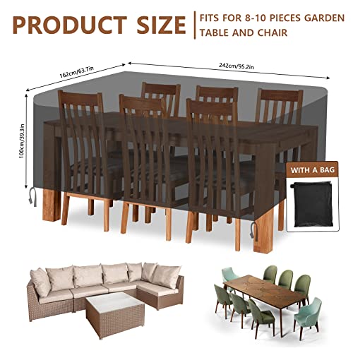 MOKANI Garden Furniture Covers Waterproof, 242x162x100cm Outdoor Furniture Covers, Upgraded Oxford 420D Garden Table and Chairs Covers, Rectangul
