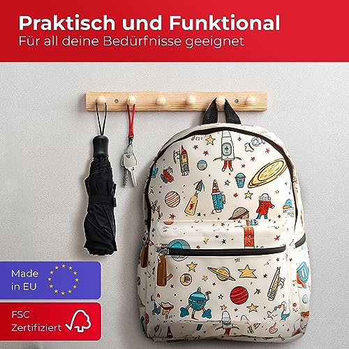 LouMaxx Wooden hook rack made of pine with 6 wooden hooks - wooden wall coat rack - children's coat rack - wooden coat hook for wall mounting mad