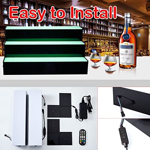 Kweetle Liquor Bottle Display Shelf,24 Inch 3-Step LED Lighted Bar Shelf,Wine Bottle Display Rack with Remote & App Control for Home, Club, Comme