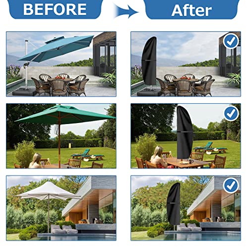 GARPROVM Parasol Cover Waterproof 2 to 4m, 420D Oxford Fabric, Heavy-duty Garden Umbrella Cover, Windproof Anti-UV Cantilever Coverswith Zip