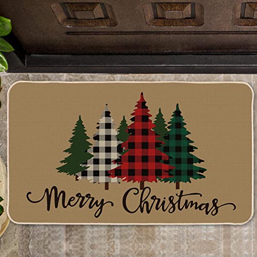 Merry Christmas Door Mat Rug Decorative Doormat Winter Snowman Welcome Floor Mat Non Slip Washable Bathroom Kitchen Entrance Rug for Indoor Outdo
