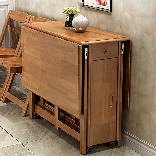 DISHENGZHEN Folding Dining Table Space Saving Dinner Table Set Extendable Dining Kitchen Table, Folding Dining Table, Folding Switch Lock, Round