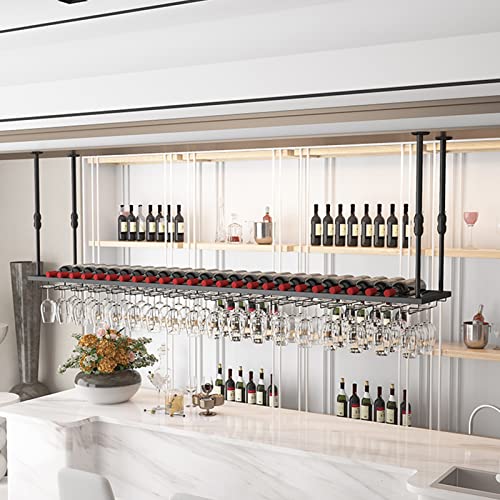 EMISOO Wine Glass Rack Hanging Wine Rack, Ceiling Decoration Wine Bottle Rack for Bars Restaurants Kitchens Stemware Holder, Adjustable Height -