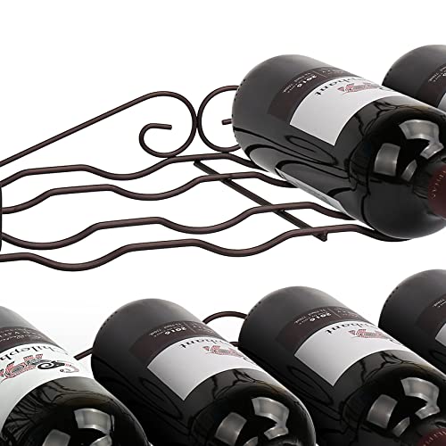 OBloved Metal 2 Tier Countertop Wine Rack with Storage Basket, Wine Cabinet Counter Wine Rack Holder and Storage Wine Rack Stackable-Hold 8 Bottl