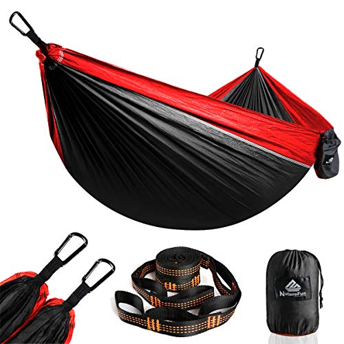 NATUREFUN Ultra-Light Travel Camping Hammock | 300kg Load Capacity,(300 x 200 cm) Breathable,Quick-drying Parachute Nylon | 2 x Premium Carabiner