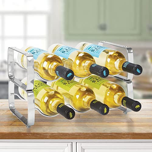 mDesign Set of 2 Wine Rack – Stackable Metal Wine Shelf for up to 3 Bottles – Convenient Shelf for Wine Bottles and More – Graphite Grey