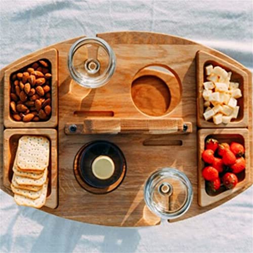 MGWYE Wooden Wine Rack Outdoor Picnic Table Portable Wine Rack Removable Fruit Table Wine Glass Holder