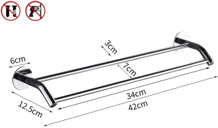 Bathroom Wall Rack, Stainless Steel Towel Rack, No Punch, Bathroom Double Towel Bar, Kitchen Bathroom Rack/42Cm