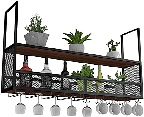 EMISOO Hanging Ceiling Shelf Wine Glass Holder, Upside Down Wine Rack, Simple Style Iron Hanging Wine Glass Rack Ceiling Decoration Shelf, for Ba