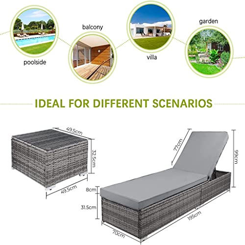 DLOETT Vintage Rattan Lounge Sofa Double Chair Furniture Stool Set Cushion Garden Seat