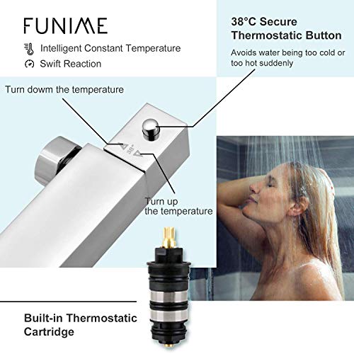 Hapilife Square Thermostatic Bar Shower Mixer Modern Chrome Valve, Only 1 Outlet(Suitable for Handheld Shower), Hot & Cold Water Mixer Constant T