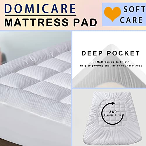 DOMICARE Full Mattress Pad Cover with Deep Pocket (8-21Inch), Cooling Mattress Topper Cotton Pillow Top, Down Alternative Fill
