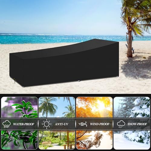 Funshot Garden Sunbed Lounger Cover with Air Vent, Waterproof, Windproof, Anti-UV, Heavy Duty Rip Proof 420D Oxford 220x80x35/55cm Fabric Outdoor