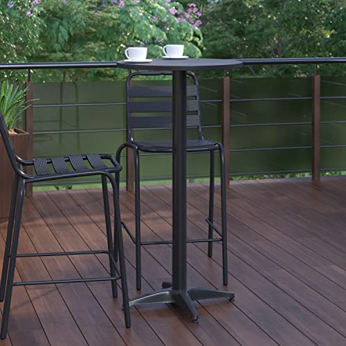Flash Furniture Mellie 23.5" Aluminum Indoor-Outdoor Bar Height Table, 24" Round, Black