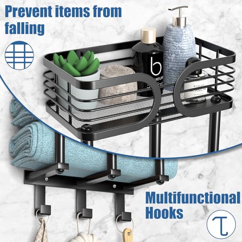 ENONCI Towel Rack Wall Mounted, Towel Storage for Bathroom,Towel Holder with Shelf and 3 Hooks, Towel Racks Wall Can Holds Up to 6 Large Size(63"