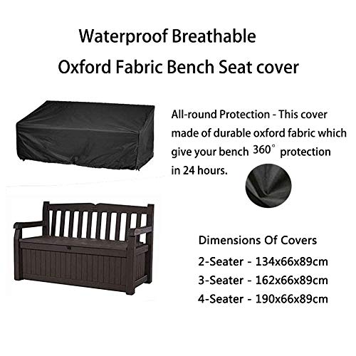 Fenghome Garden Bench Covers, Waterproof Oxford Fabric Bench Cover for 2 Seater Patio Bench Windproof Furniture Covers -134x66x89cm (Black)