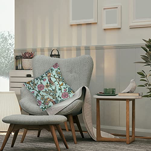 NC Pack of 4 Waterproof Cushion Covers, Birds and Flowers Cushion Cover, 45 x 45 cm, Outdoor Cushion Weatherproof for Sofa Cushions, Outdoors, Ba