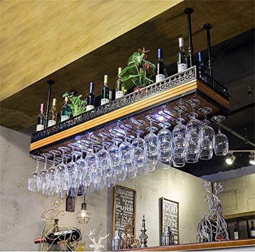 EYLINK Wine Racks,Wine Holder Solid Ceiling Hanging Mounted Wine Rack Neon Light Wine Glass Metal Wine Storage Display Stand