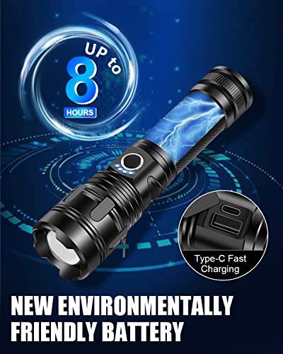 Maxesla 2 Pack Type C LED Torch Rechargeable 8000LM Gifts for Men Dad Kids, 3000mAh Battery Torches LED Super Bright, IPX5 Waterproof Rechargeabl
