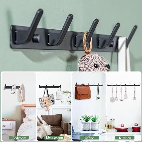 Sevenpers Coat Hangers Wall Mounted, Wall Coat Racks (2 Pack), Heavy Duty Black Coat Hooks, Door Hanger with 5 Hooks, Clothes Hooks and Wall Hook