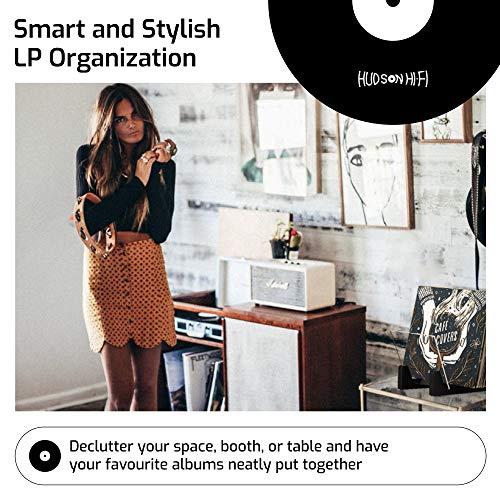 Hudson Hi-Fi Desktop Vinyl Record Album Storage Display Stand and Holder - Cessna Black - Featuring Sustainably Sourced Pine & Flame Polished Acr