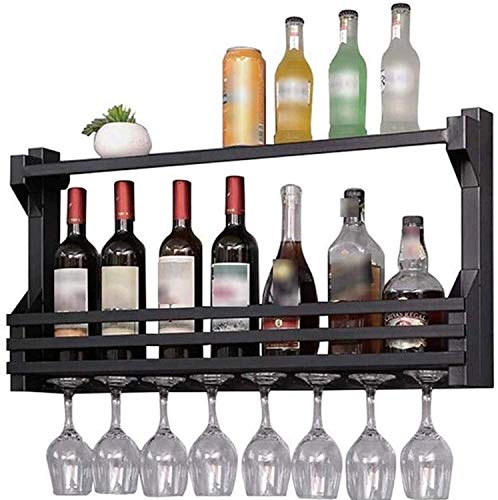 SUCHETA Hanging Wine Rack with Glass Holder and Shelf, Wine Rack Glass Shelf Wall Mounted Wine Shelf Holder Metal Wine Glass Hanging Rack (Color