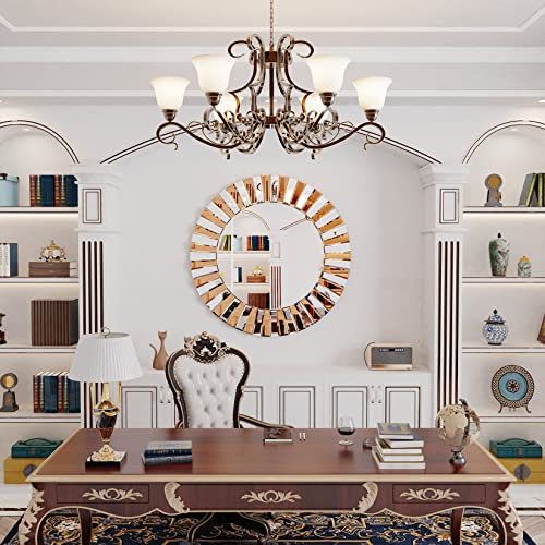 Hallway Art Wall Mirror Decorative: Round Golden and Silver Hung Mirrors 60cm Elegant Artistic Look 5mm Premium Glass 3D Stereoscopic Irregular B