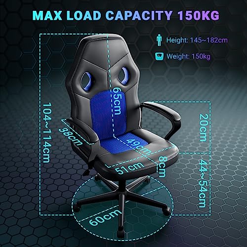 BASETBL Gaming Chair, Office Chairs Swivel Racing Work Chair with Lumbar Support, Leather PC Gaming Chair, Adjustable Desk Chairs for Home Office