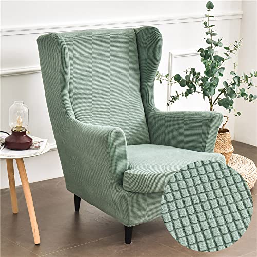 Highdi Wingback Chair Covers 2 Piece Stretch Wing Chair Slipcover, Solid color Jacquard Thicken Strandmon Sofa Cover Furniture Protector for Armc