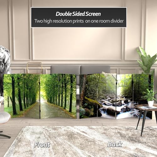 Red Lantern Double Sided Path of Life Canvas Folding Screen, 3 Foot - 4 Panel