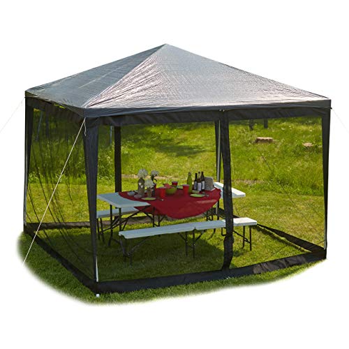 Relaxdays Mosquito Net For 3 x 3 m Pavilion, 2 Panels, With Zipper, Hook & Loop Fastener, 12 m XL Bug Netting, Black