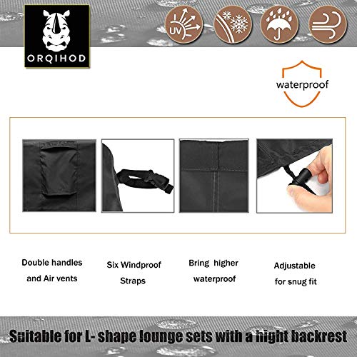 Orqihod L-shaped Garden Furniture Cover Waterproof 600D Heavy Duty Garden Rattan Corner Furniture Covers with Storage Bag 215x215cm Black Protect