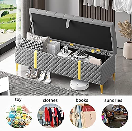 Storage Ottoman Bench,Luxurious Storage Bench End Of Bed Bench,Leather Upholstered Bench With Storage,Pink,80X40X45Cm(31X16X18Inch)